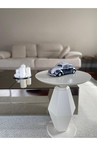 Gold Design PRİZMA krem renk 55 cm yan sehpa zigon