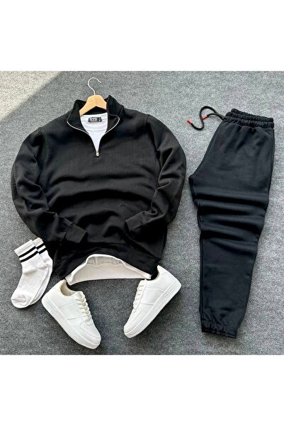 tetramoda Unisex 2dílná kombinace černé bavlněné mikiny a tepláků s poloviční...