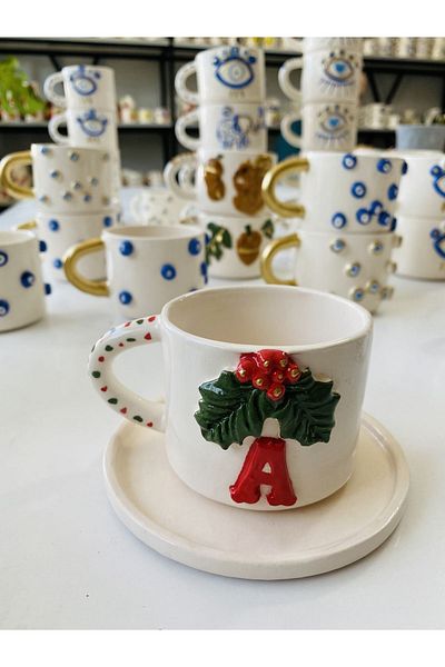 Banuart Letter A New Year's Kokina Handmade Gift Ceramic Coffee Cup