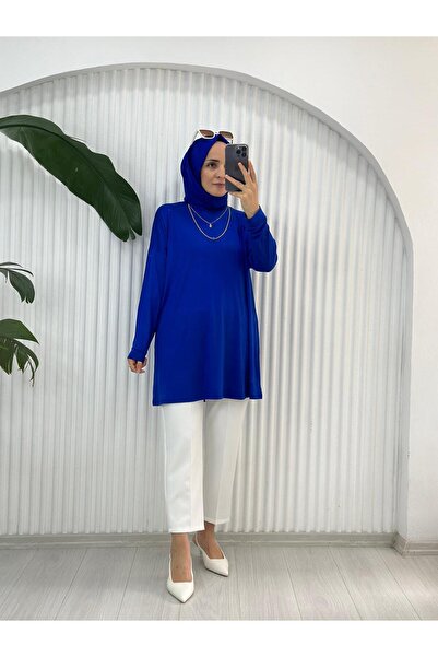 Selma Butik 24181 PENYE KUMAŞ TUNİK LACİVERT