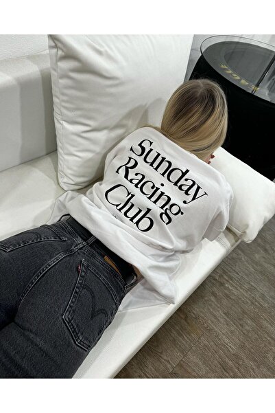 Massgai Tricou unisex oversize din bumbac cu imprimeu Sunday Racing - Maneca scurta