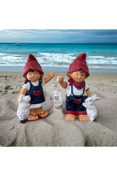 ufak dusler atölyesi Bahçe heykel biblo fenerli cüce 2li set dekoratif aydınl...