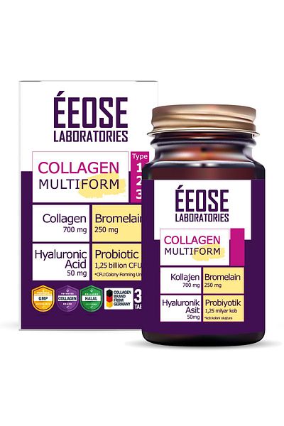 Eeose 30 Tablets Multiform Collagen - Bromelain, Hyaluronic Acid and Probiotic