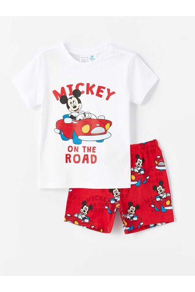 LC Waikiki LCW baby Bisiklet Yaka Kısa Kollu Mickey Mouse Baskılı Erkek Bebek Şortlu Pijama Takımı