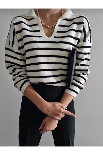 Buse Pulover cu dungi cu gât polo