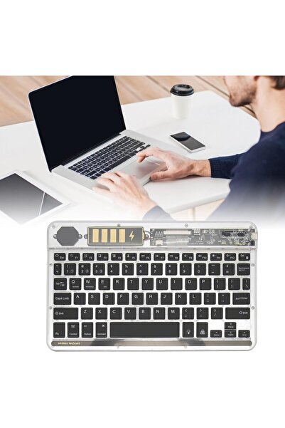 corcishop Bluetooth Klavye Türkçe Karakter Taşınabilir Ultra İnce iPad Tablet Laptop Uyumlu RGB Işıklı Şeffaf