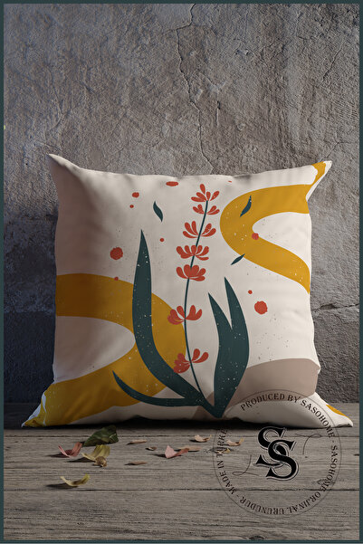 Saso Piros mustárvirág mintás digitális nyomtatású 4 részes bársony párnakészlet - krémszínű háttér