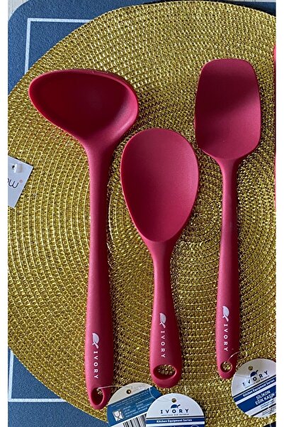 IVORY İvory Silikon Kepçe Kaşık Seti 3'LÜ ( Kırmızı )