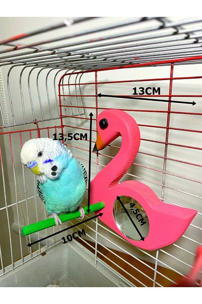 Ciko Kafes Flamingo Patterned Mirrored Bird Perch