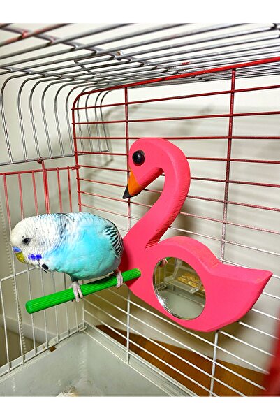 Ciko Kafes Flamingo Patterned Mirrored Bird Perch