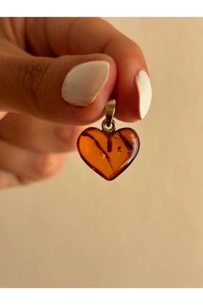 MOT Fosil ve Mineral Dekorasyon Gerçek Bitki Fosilli Kalp Şeklinde Amber Taşl...