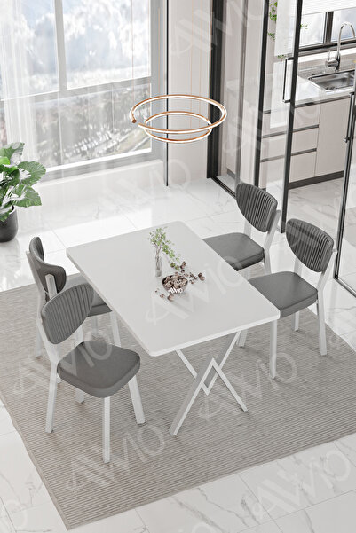 AVVİO Lionel Beyaz Elma Sandalye 80x120 Yemek Masası Mutfak Masası 4 Kişilik ...