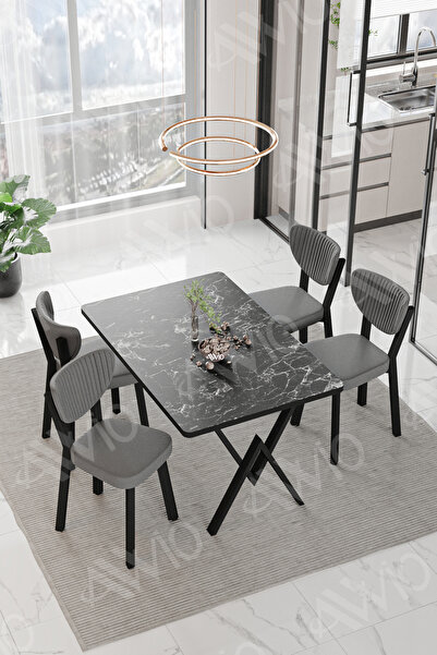 AVVİO Pedra ELMA Sandalye 80x120 Yemek Masası Mutfak Masası 4 Kişilik Masa Sandalye Takımı
