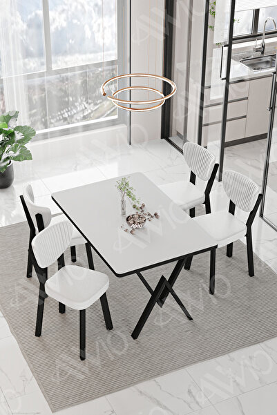 AVVİO Carla ELMA Sandalye 80x120 Yemek Masası Mutfak Masası 4 Kişilik Masa Sa...