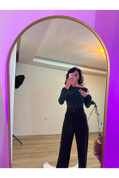 Belle Butik Yeşil Kayık Yaka Sandy Bluz