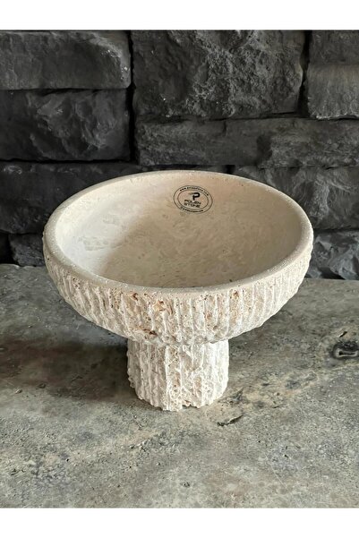 Polen Stone Traverten Doğal Taş Patlatma Modelli Dekoratif Ayaklı Kase