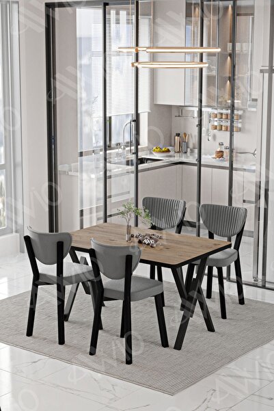 AVVİO Pedra ELMA Sandalye 80x120 Yemek Masası Mutfak Masası 4 Kişilik Masa Sandalye Takımı