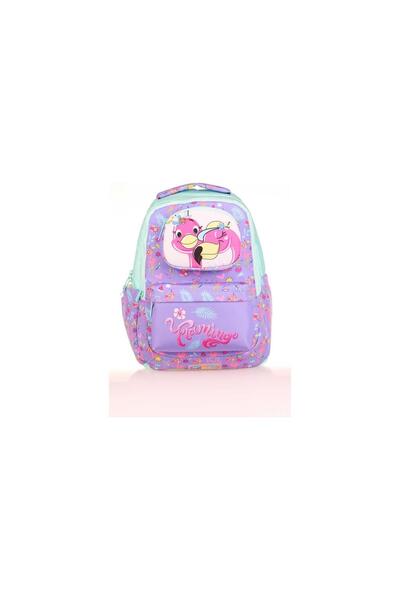 KAUKKO Kids Backpack Toys Flamingo Lilac Turquoise School Backpack