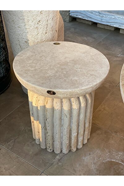 Polen Stone Traverten Doğal Taş Sehpa Papatya Model ayaklı 50x40