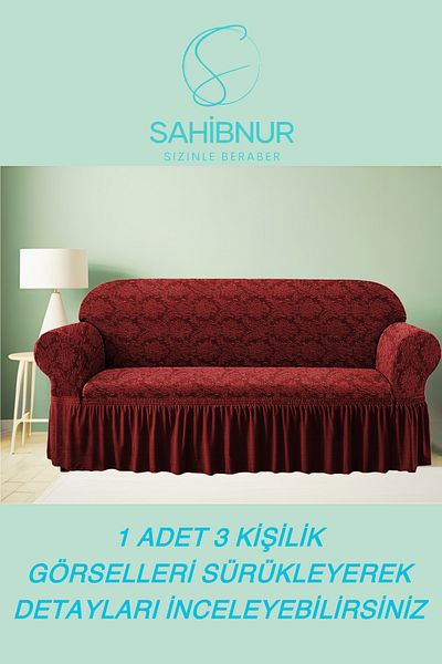 SAHİBNUR Jacquard Armchair for 3 People - Sofa, Sofa Bed Cover, Shawl Pattern Armchair Cover with Lycra and Skirt
