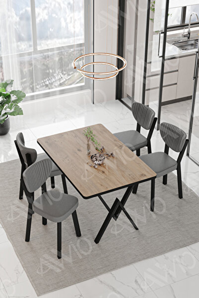 AVVİO Pedra ELMA Sandalye 80x120 Yemek Masası Mutfak Masası 4 Kişilik Masa Sandalye Takımı