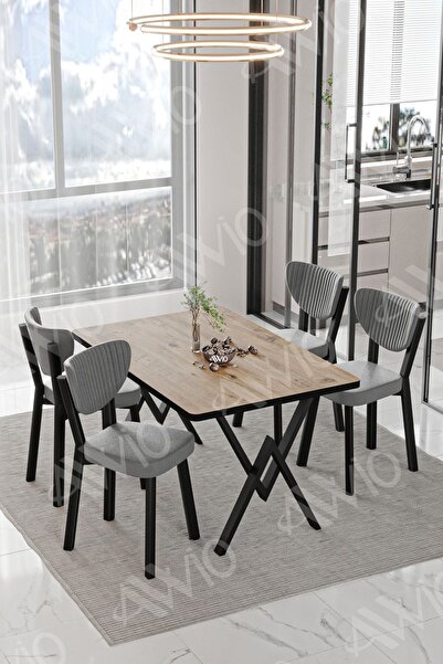 AVVİO Pedra ELMA Sandalye 80x120 Yemek Masası Mutfak Masası 4 Kişilik Masa Sandalye Takımı