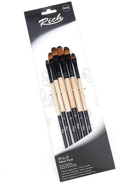 Rich Set6 6'lı Kedi Dili Uçlu Fırça Seti Resim Fırçası Set-6 No:6