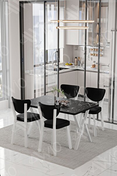AVVİO Senta Beyaz Elma Sandalye 80x120 Yemek Masası Mutfak Masası 4 Kişilik Masa Sandalye Takımı