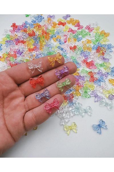 312 KONSEPT 50 Pieces Colorful Transparent Bow Shaped Ribbons Acrylic Beads 1.7 mm