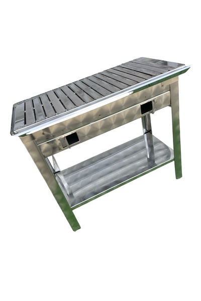 TOPSÖKEN Paslanmaz Kömürlü Mangal 35 x 50 Cm Sehpalı Oluklu Izgara