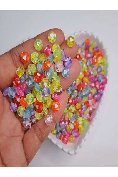 312 KONSEPT 50 de bucăți de mărgele acrilice colorate cu detaliu de inimă