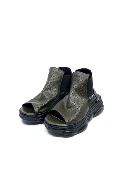 Favgi Rai Olive Deri Kadın Sandalet