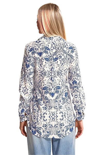 Cassime Жіноча сорочка з довгими рукавами з віскози з синім квітковим візерунком