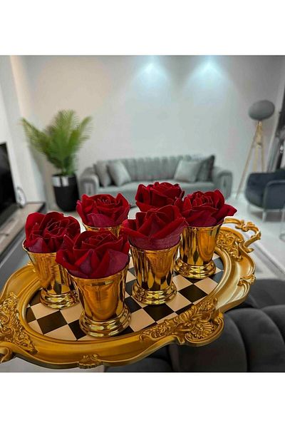 MİNEL dekor Gold Rose Bucket - Stylish Design, Velvet Rose Service Presentation Catering Invitation