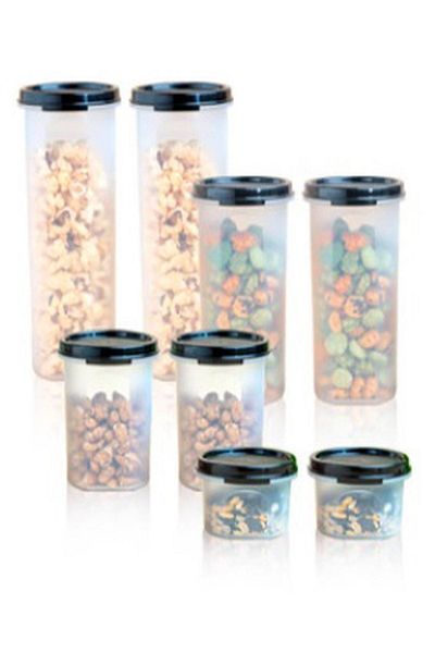 Tupperware Oval Round Black Set of 8 Esc