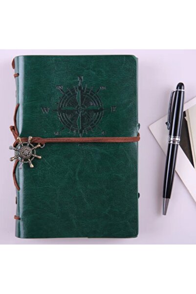 Sarego Bağcıklı Deri Ciltli El Yapımı Spiralli Pusula Logo Çizgisiz Vintage Y...