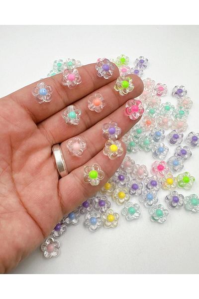 312 KONSEPT 30 Pieces of Acrylic Beads in Colorful Transparent Daisy Form