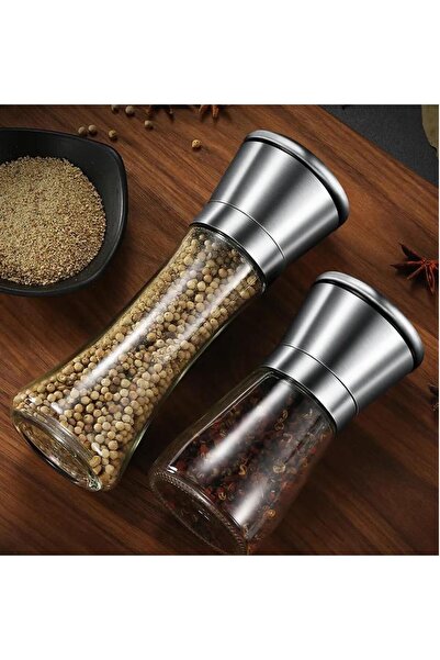 BLUE SİDE Cam Gövdeli Paslanmaz Çelik Kapaklı Tuz Karabiber Değirmeni Tuz Kar...