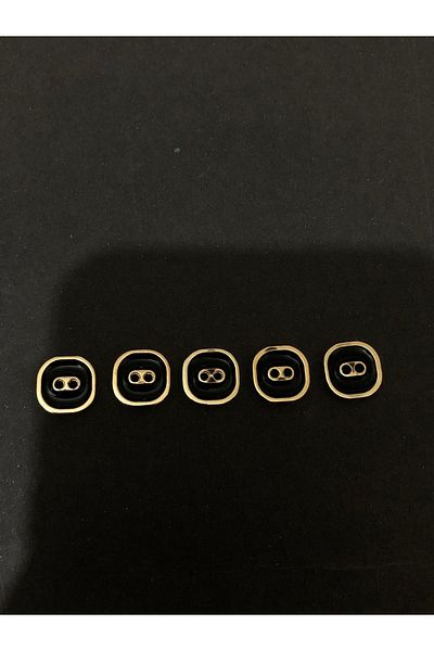 aensia Gold Black Enameled Flat Hole Square Button Small Size Metal Button 20 Size Buttons - Pack of 5