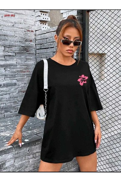 Pink Sky Unisex Oversize Crew Neck Floral T-Shirt