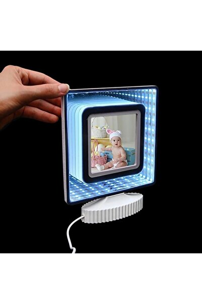 PHOTO ALBUM Sh Album 3d Ledli Mavi Işıklı Sihirli Ayna Kare Fotoğraf Çerçevesi Hxy-059