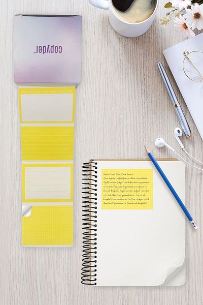 Copyder Pastel Yellow Note Stickers - 250 Pieces, 4 Different Designs, Adhesive Paper