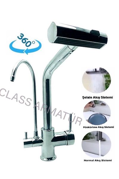 Class Armatür Chrome Function Mist - Spiral Head and Purifier Kitchen Sink Faucet