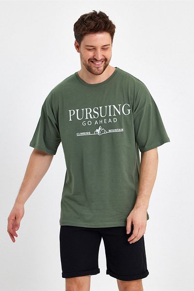 Mad&Calf Ανδρικό μπλουζάκι Pursing Go Ahead με στάμπα μεγάλου μεγέθους