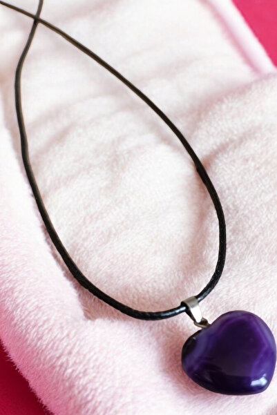 MGA DOĞAL TAŞ Mor Akik Kolye Kalpli Kolye Hediyelik Eşya Sevgili Kolye Sevgiliye Özel Hediye Kalpli Kolye
