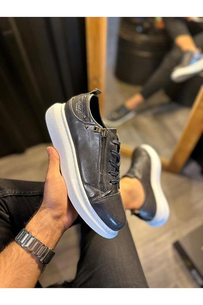 BZ Moda Ανδρικό Sneaker - Ορθοπεδική σόλα, κορδόνι και φερμουάρ γκρι γυαλιστερό
