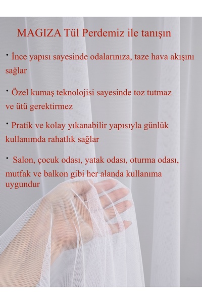 MAGİZA Κουρτίνα από τούλι Extrafor - Λευκή, Χωρίς πιέτες, Συσκευασμένη, Ανθεκτική στη σκόνη, Δεν ζητά σιδέρωμα, Κατάλληλη για Μπαλκόνι κουζίνας και Παιδικό Δωμάτιο