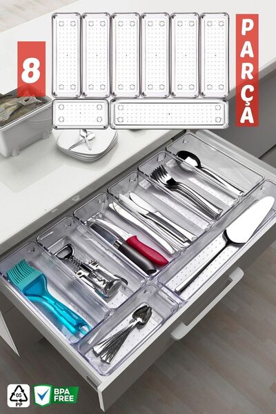 Nandy Home 8 Parça Çekmece İçi Çatal, Kaşık & Bıçak Düzenleyici Organizer