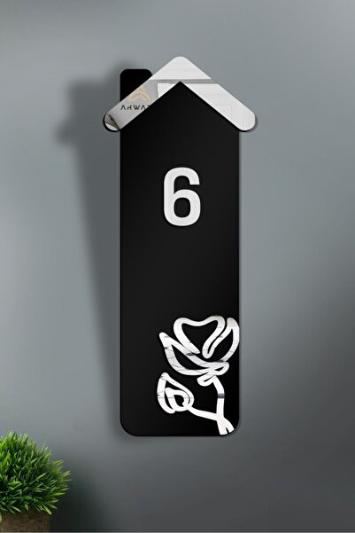AHWART Numărul ușii decorativ din lemn plexiglas cu motiv floral - Nr.:6
