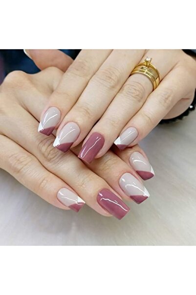 ZERDÜNYA Kalıcı Fuşya French Nail Art Takma Tırnak Seti